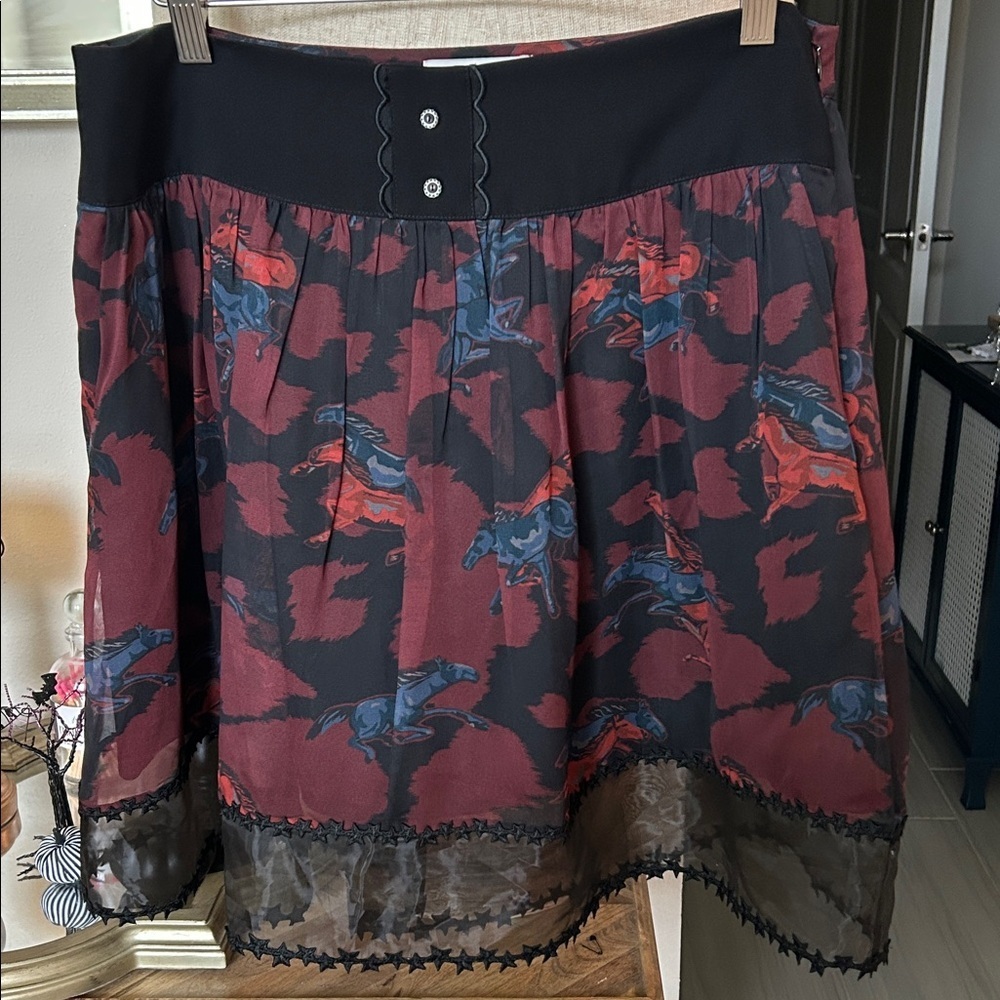 Coach Black and Red Horse Print A-Line Skirt